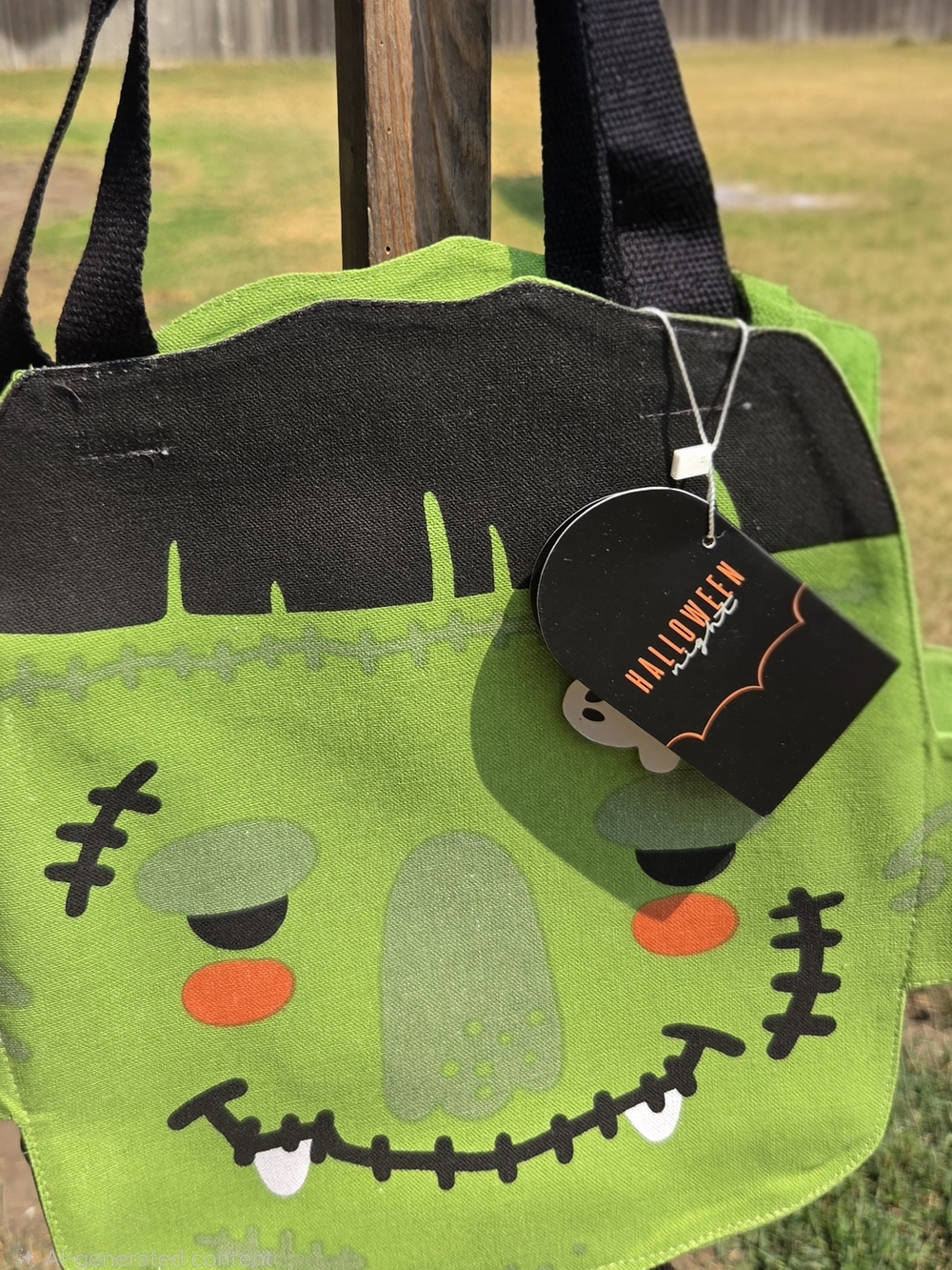 T.J.Maxx Green and Black Frankenstein Halloween Tote